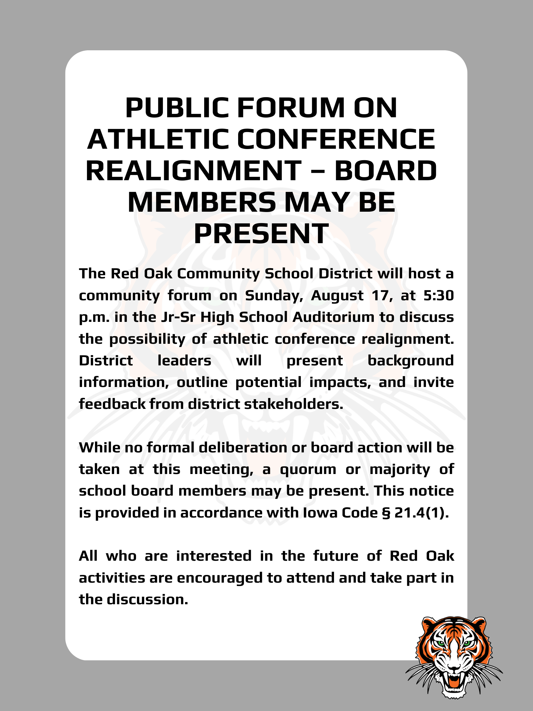 Public Forum on Athletic Conference Realignment – Board Members May Be Present